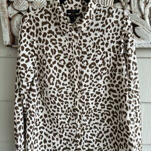 J.Crew Leopard Print Linen Blend Button-Up Shirt 10